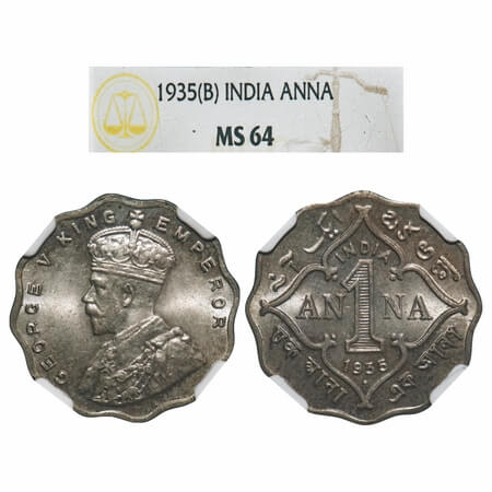 George V, Copper-Nickel, 1 Anna, 1935, Bombay Mint, Dot. F. Prid 957. GK 1166. NGC Slabbed