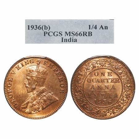 George V, Bronze, Quarter Anna, 1936, Bombay Mint, Dot, Elephant-type. F. Prid 683. GK 119
