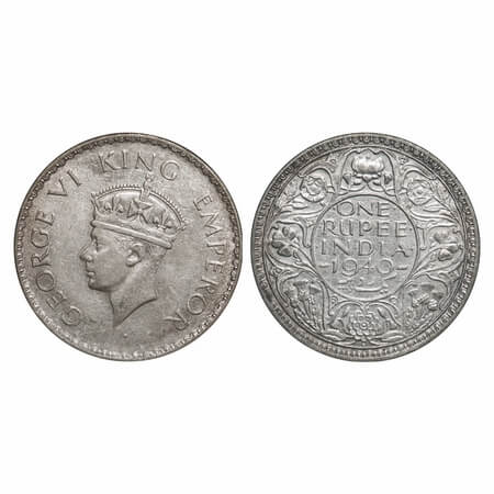 George VI, Half Silver, Rupee, 1940, Bombay Mint, A(a)/I, Dot, Security edge, Rev border t