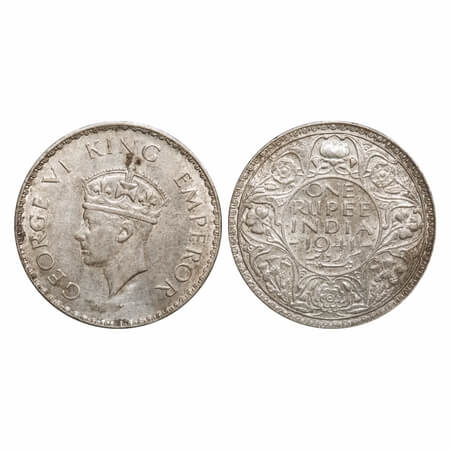 George VI, Half Silver, Rupee, 1941, Bombay Mint, A(a)/I, Dot, Security edge, Rev border t