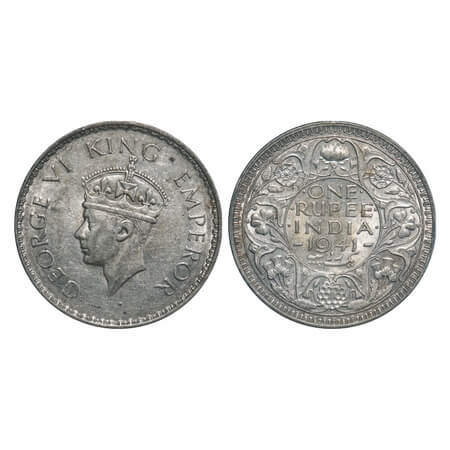 George VI, Half Silver, Rupee, 1941, Bombay Mint, A(a)/I, Dot, Security edge, Rev border t
