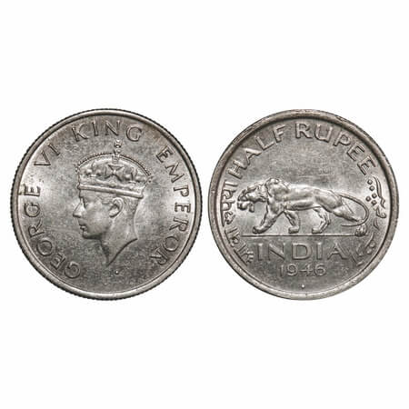 George VI, Nickel, Half Rupee, 1946, Bombay Mint, C/IV, Diamond, Head Type II, Milled edge