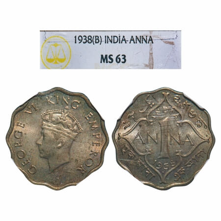 George VI, Copper-Nickel, 1 Anna, 1938, Bombay Mint, Head Type I, Dot. F. Prid 971. GK 137