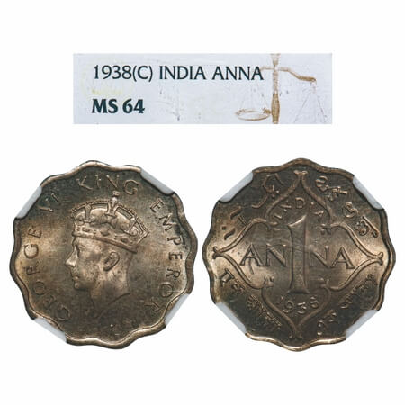 George VI, Copper-Nickel, 1 Anna, 1938, Calcutta Mint, Head Type I, No dot. F. Prid 959. G