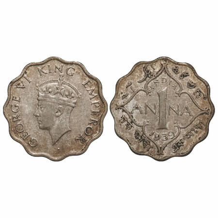 George VI, Copper-Nickel, 1 Anna, 1939, Bombay Mint, Head Type II, Dot. F. Prid Unlisted. 