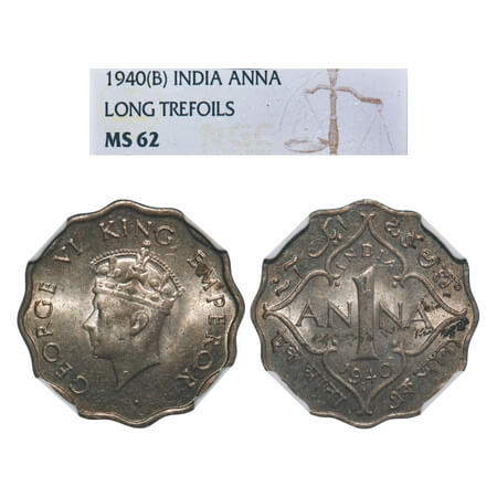 George VI, Copper-Nickel, 1 Anna, 1940, Bombay Mint, Head Type I, Dot. F. Prid 973. GK 138