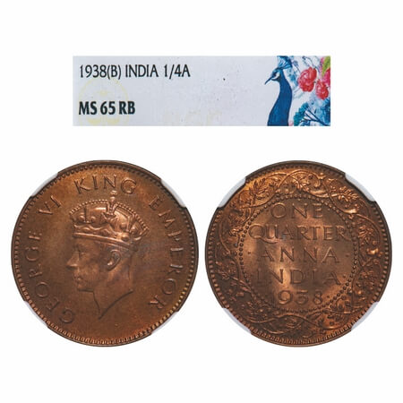 George VI, Bronze, Quarter Anna, 1938, Bombay Mint, Head Type I, Dot, Dots by One, Small y