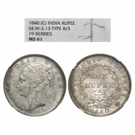 Victoria Queen, Silver, Rupee, 1840, CL, Calcutta Mint, A/I, English Head, Fuller face, Sh