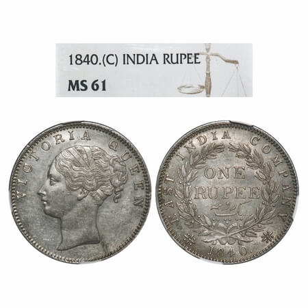 Victoria Queen, Silver, Rupee, 1840, CL, Calcutta Mint, A/I, English Head, Fuller face, Sh