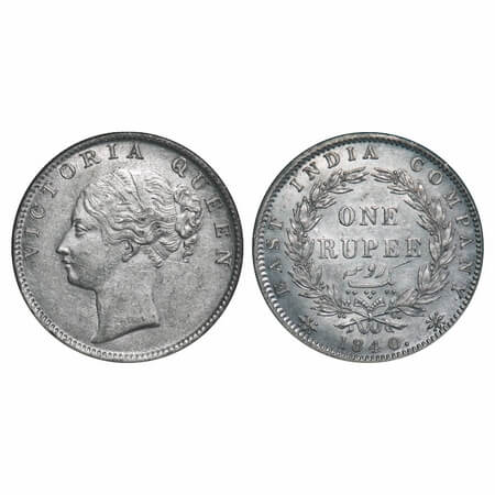Victoria Queen, Silver, Rupee, 1840, (31.18 - 31.26 mm.), CL, Calcutta Mint, B/VI, English