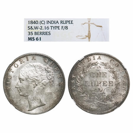 Victoria Queen, Silver, Rupee, 1840, CL, Calcutta Mint, C/VI, English Head, With completel