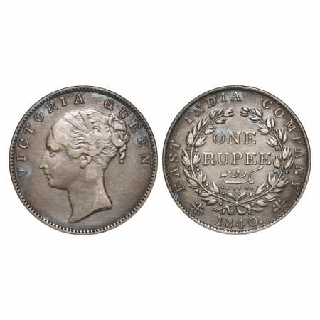 Victoria Queen, Silver, Rupee, 1840, CL, Madras Mint, A/IV, English Head, Fuller face, Sho