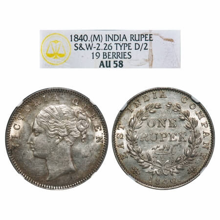 Victoria Queen, Silver, Rupee, 1840, CL, Madras Mint, A/IV, English Head, Fuller face, Sho