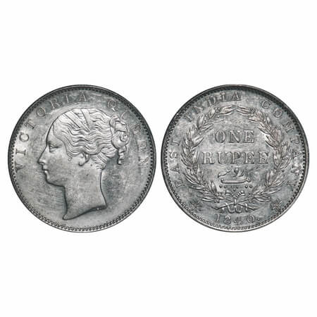 Victoria Queen, Silver, Rupee, 1840, CL, Madras Mint, B/VII, 'S' incused, English Head wit