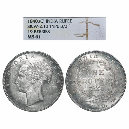 Victoria Queen, Silver, Rupee, 1840, CL, Bombay Mint, A/I, English Head, Fuller face, Shor