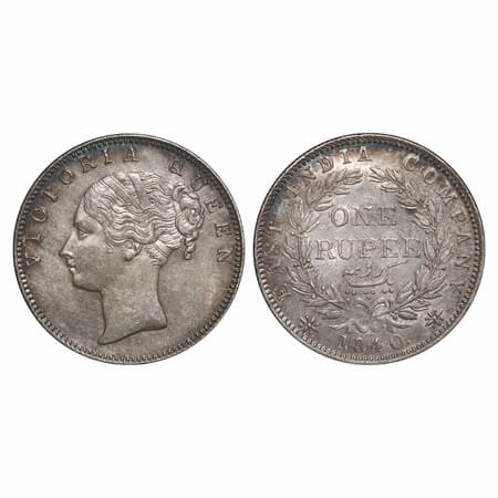 Victoria Queen, Silver, Rupee, 1840, (31.56 - 31.72 mm.), CL, Bombay Mint, A/I, English He