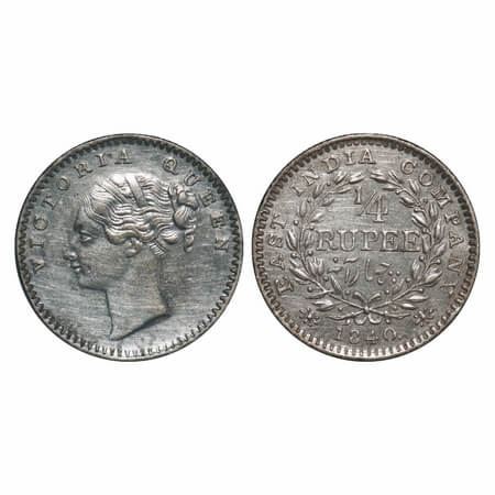 Victoria Queen, Silver, 1/4 Rupee, 1840, CL, Madras Mint, A(a)/I, English Head, 'S' incuse