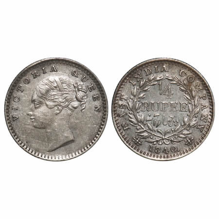 Victoria Queen, Silver, 1/4 Rupee, 1840, CL, Madras Mint, A(a)/I, English Head, 'S' incuse