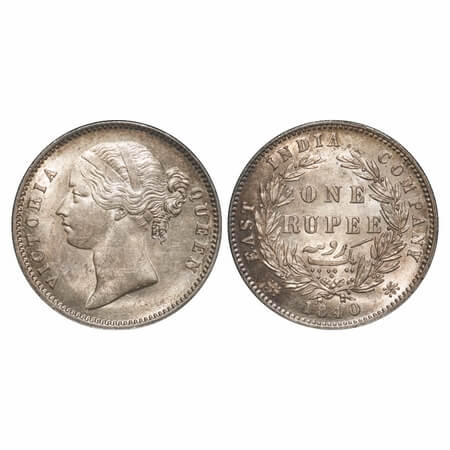 Victoria Queen, Silver, Rupee, 1840, (30.62 - 30.66 mm.), DL, Calcutta Mint, W.W. raised, 