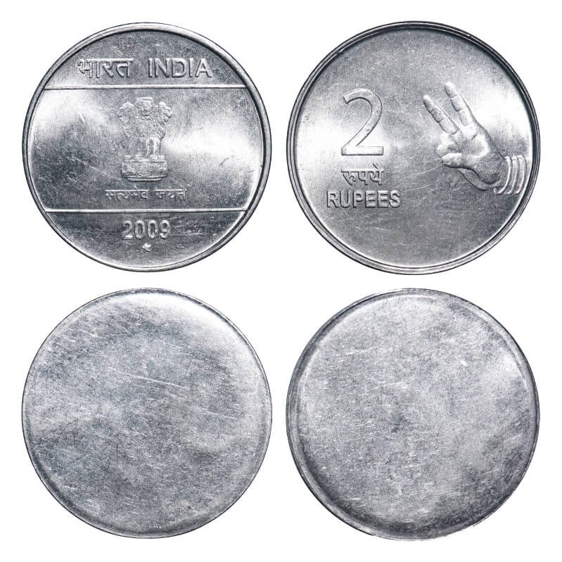 2 Rupees, 2009, FSS, (2 Coins), Error - uniface struck on obverse and other on reverse. Un