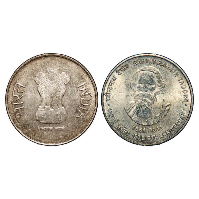 5 Rupees, (2010), Nic-Br, 150 th Birth Anniversary Rabindranath Tagore, without Denominati