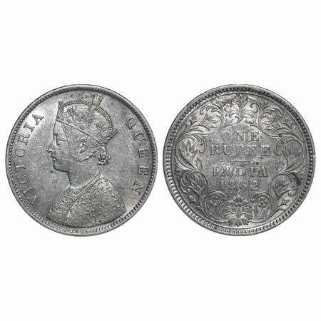 Victoria Queen, Silver, Rupee, 1862, Calcutta Mint, B/III, Embroidery in high relief. F. P