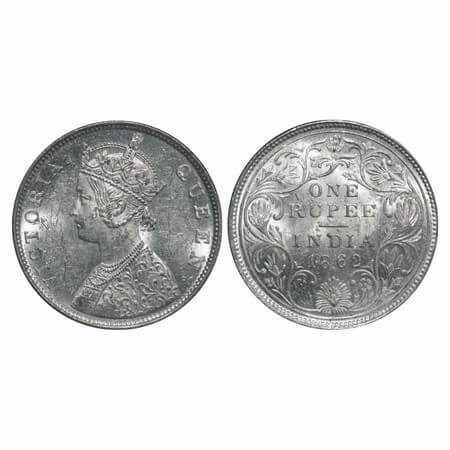 Victoria Queen, Silver, Rupee, 1862, Calcutta Mint, A/II(i), w/o initial 'J', With Pineapp