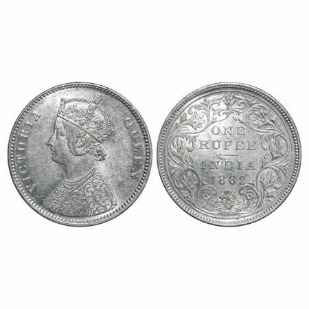Victoria Queen, Silver, Rupee, 1862, Calcutta mint, A/II, w/o initial 'J'. F. Prid 64. GK 