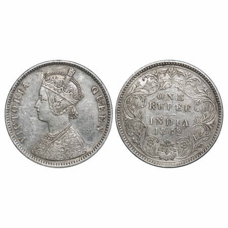 Victoria Queen, Silver, Rupee, 1862, Calcutta Mint, A/III, w/o initial 'J'. F. Prid 65. GK