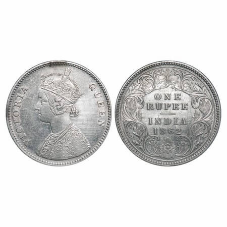 Victoria Queen, Silver, Rupee, 1862, Calcutta Mint, A/I, w/o initial 'J'. F. Prid 66. GK 2