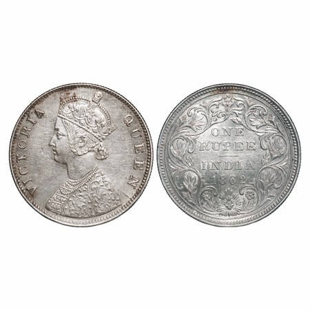 Victoria Queen, Silver, Rupee, 1862, Madras Mint, B/II. F. Prid Unlisted. GK 265. About Un