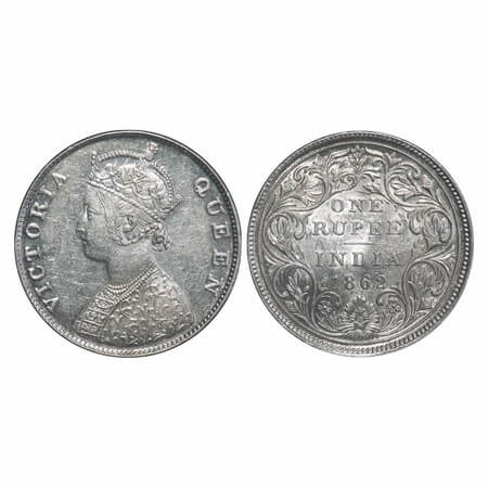 Victoria Queen, Silver, Rupee, 1862, Madras Mint, B/II. F. Prid Unlisted. GK 265. Uncircul