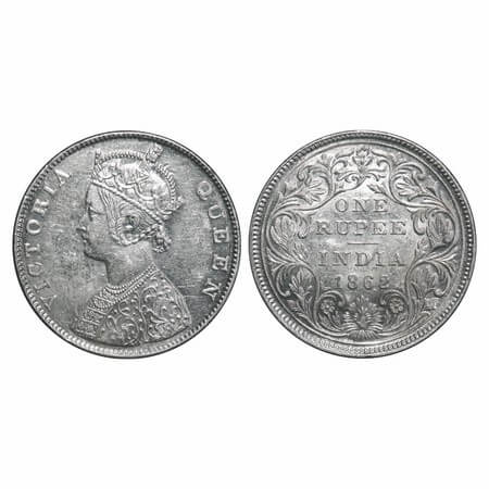 Victoria Queen, Silver, Rupee, 1862, Madras Mint, B/II. F. Prid 57. GK 267. Brilliant Unci