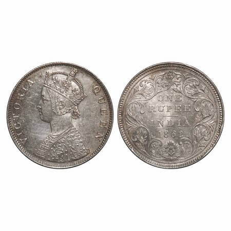 Victoria Queen, Silver, Rupee, 1862, Madras Mint, B/II. F. Prid 57. GK 267. Uncirculated, 
