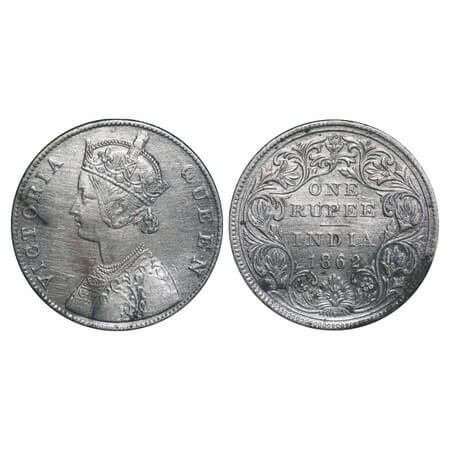 Victoria Queen, Silver, Rupee, 1862, Bombay Mint, B/II, The diameter of Bombay Mint in non