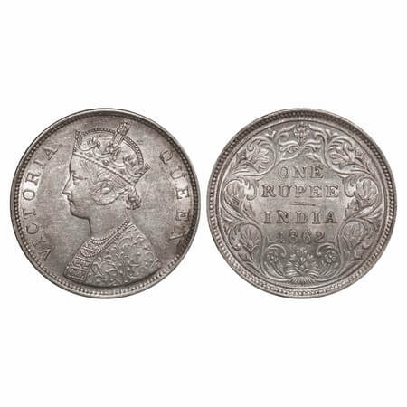 Victoria Queen, Silver, Rupee, 1862, Bombay Mint, B/II. F. Prid 58. GK 271. About Uncircul