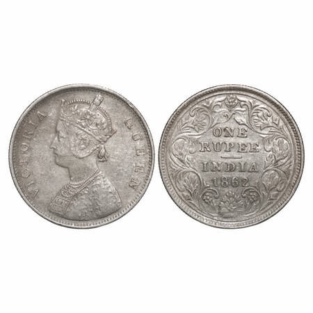 Victoria Queen, Silver, Rupee, 1862, Bombay Mint, B/II(viii), Thick and bold flower above 