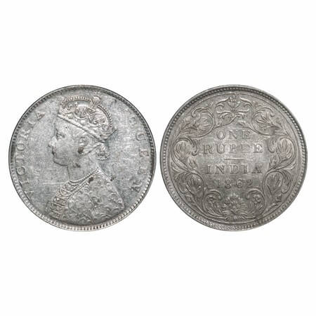 Victoria Queen, Silver, Rupee, 1862, Bombay Mint, D/II(i), Pineapple like buds at four dif