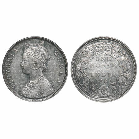 Victoria Queen, Silver, Rupee, 1862, Bombay Mint, B/II/1/0. F. Prid 69. GK 286. Uncirculat