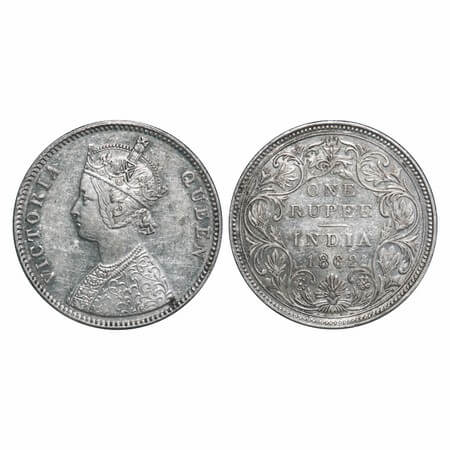 Victoria Queen, Silver, Rupee, 1862, Bombay Mint, A/II/2/0, w/o initial 'J', Mechanical di