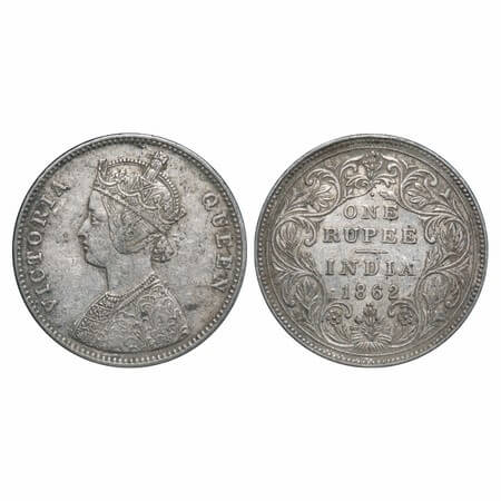 Victoria Queen, Silver, Rupee, 1862, Bombay Mint, A/II/2/2, Re used of earlier Rev dies w/