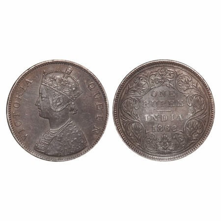 Victoria Queen, Silver, Rupee, 1862, Bombay Mint, B/II/2/3, Re used of earlier rev dies w/