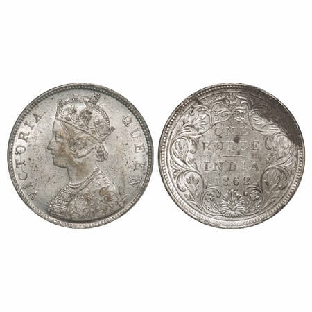 Victoria Queen, Silver, Rupee, 1862, Bombay Mint, B/II/0/3, Die cracks on Obv. F. Prid 77.