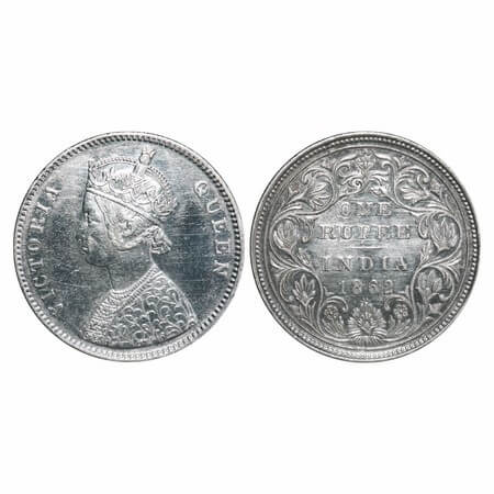 Victoria Queen, Silver, Rupee, 1862, Bombay Mint, A/II/0/4, w/o initial 'J', Die crack on 