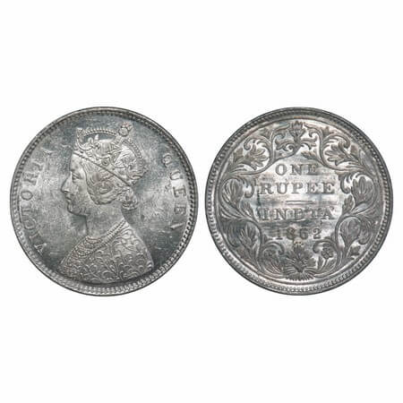 Victoria Queen, Silver, Rupee, 1862, Bombay Mint, A/II/0/4, w/o initial 'J'. F. Prid 79. G