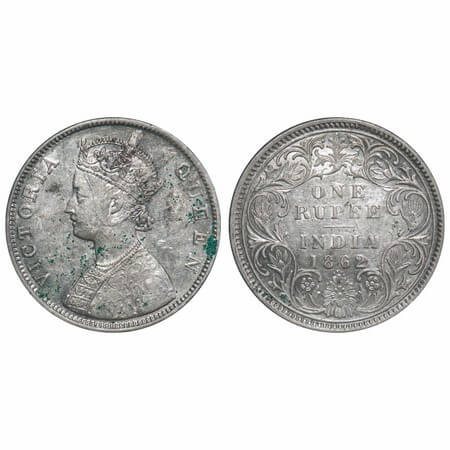 Victoria Queen, Silver, Rupee, 1862, Bombay Mint, B/I/0/4. F. Prid. GK 309. About Uncircul