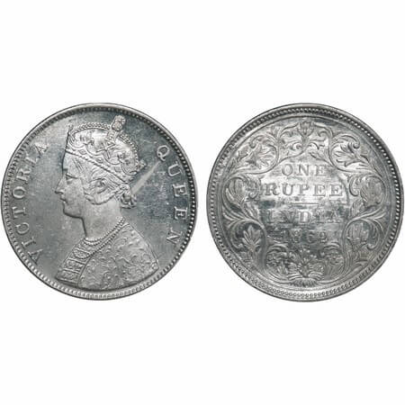 Victoria Queen, Silver, Rupee, 1862, Bombay Mint, B/II/0/4, 4 dots arranged are in a strai
