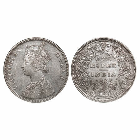 Victoria Queen, Silver, Rupee, 1862, Bombay Mint, A/II/0/5, Re engraved broken 'D' in Indi