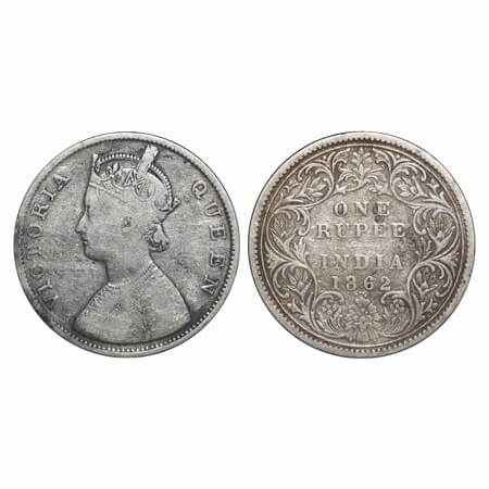 Victoria Queen, Silver, Rupee, 1862, Bombay Mint, B/I/0/6, Two micro dots below 2nd and 3r