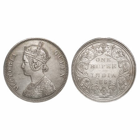 Victoria Queen, Silver, Rupee, 1862, Bombay Mint, A/II/0/7, w/o initial 'J'. F. Prid 87. G